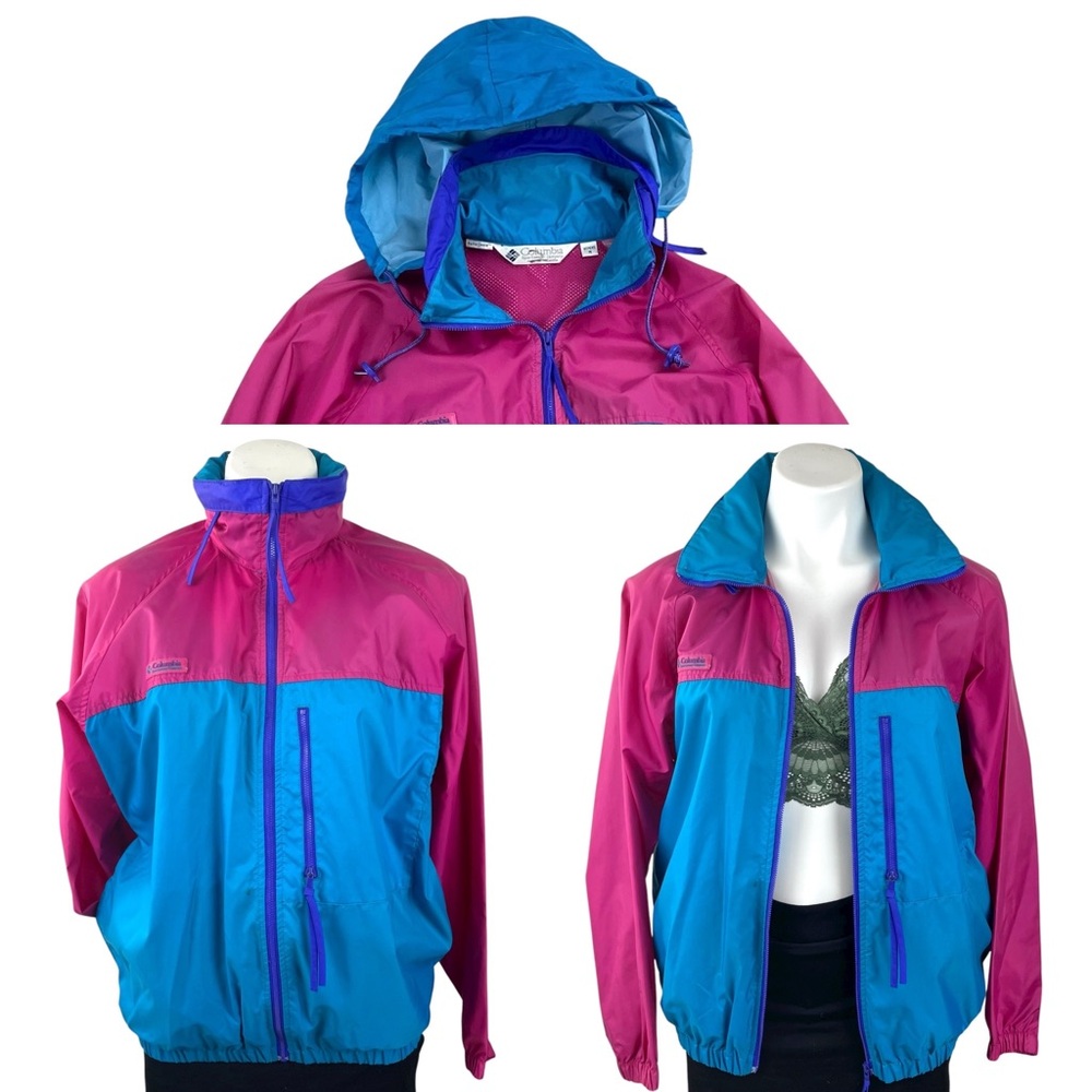 Vintage 90’s Columbia Pink & Blue Full Zip Windbreaker w/ Retractable Hood